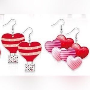 Heart-Shaped Red and Pink Earrings for women’s set of 2